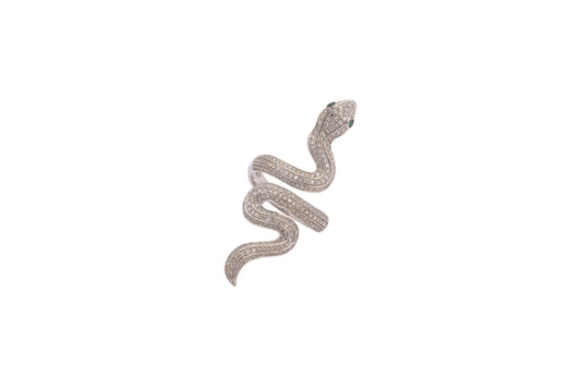 Diamond & White Gold Snake With Emerald Eyes Ring
