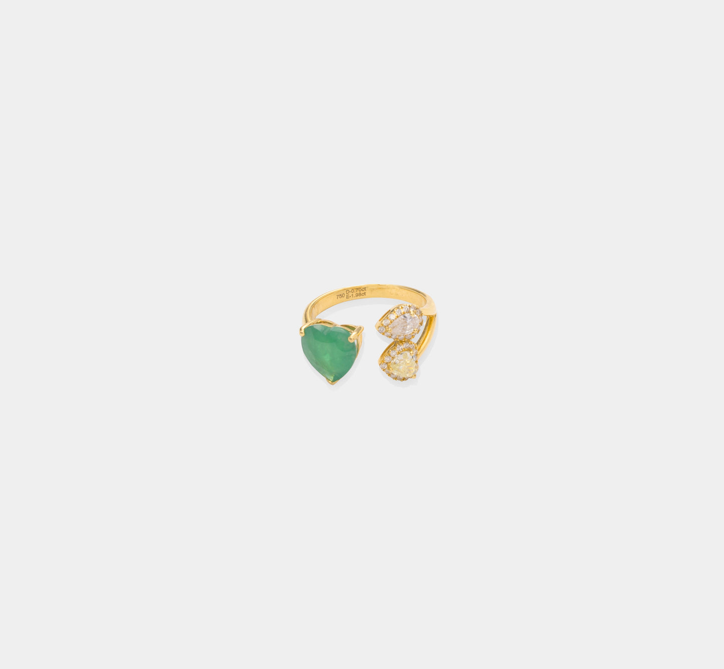 Emerald Heart & Double Diamond Teardrop & Gold Ring