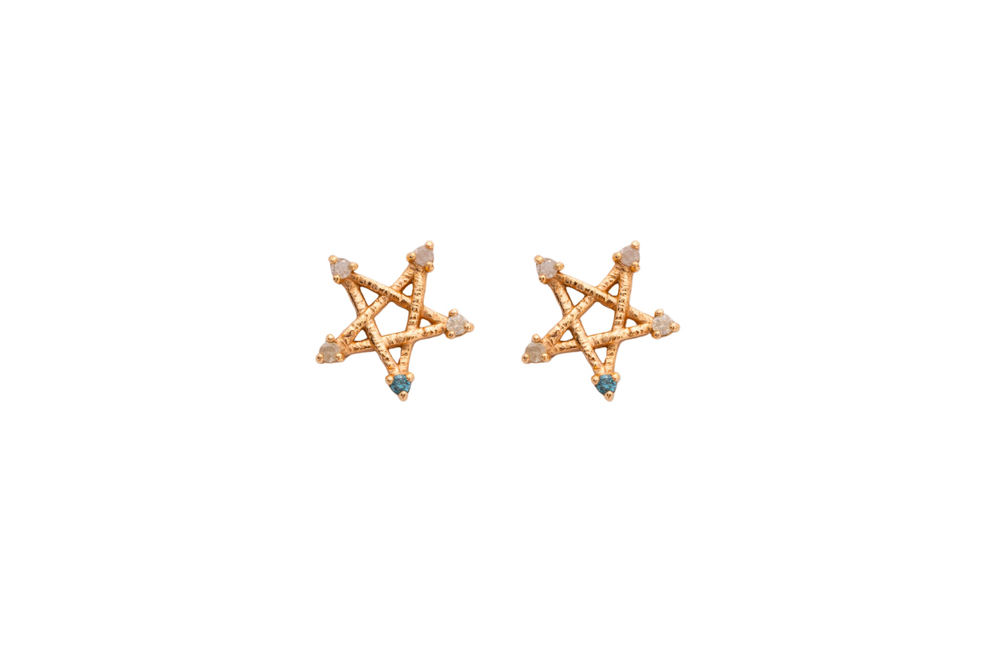 Diamond & Emerald Rose Gold Star Stud Earrings