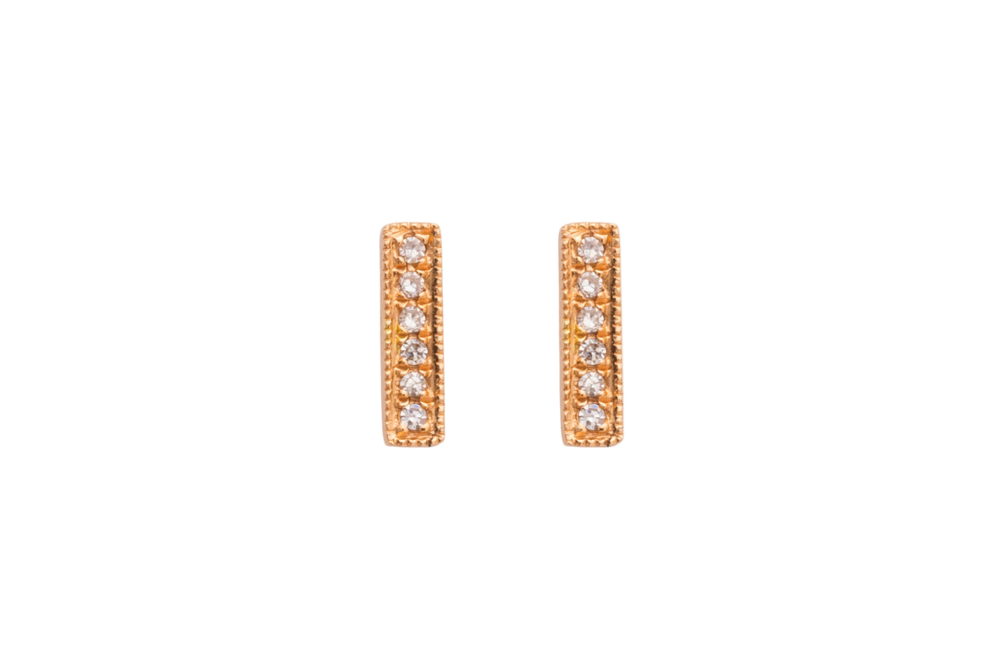 Diamond & Rose Gold Mini Pave Bar Stud Earrings