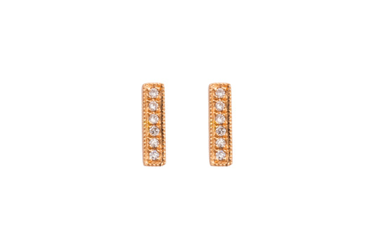 Diamond & Rose Gold Mini Pave Bar Stud Earrings