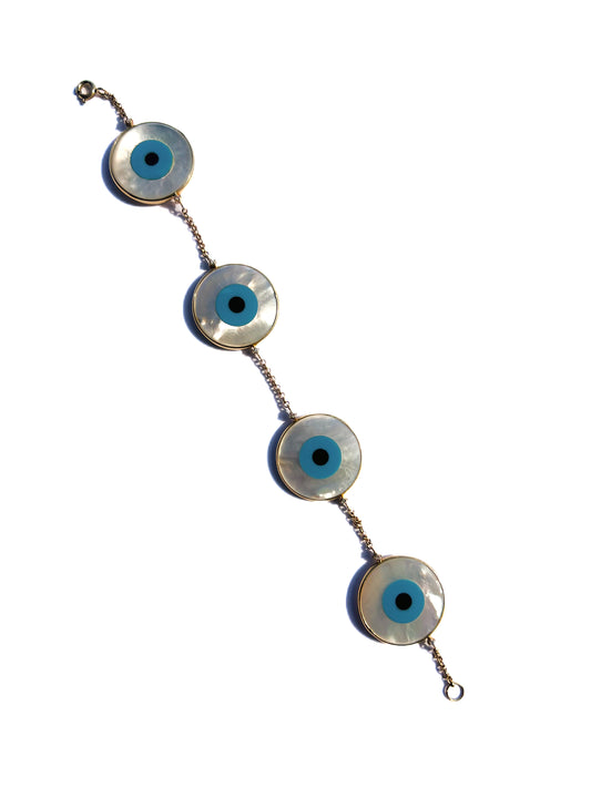 Diamond, Mother of Pearl & Gold Evil Eye Bracelet