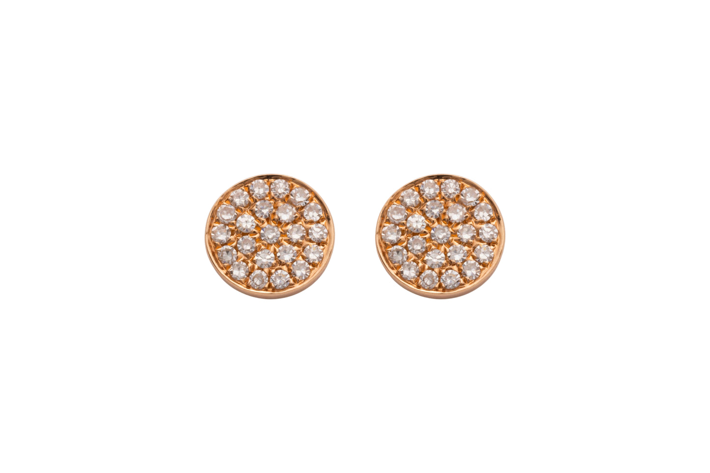 Diamond & Rose Gold Flat Circle Stud Earrings