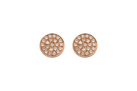 Diamond & Rose Gold Flat Circle Stud Earrings