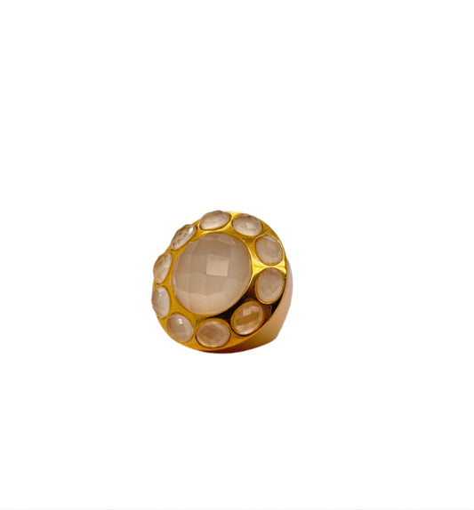 Gold Flower Moon Stone Ring