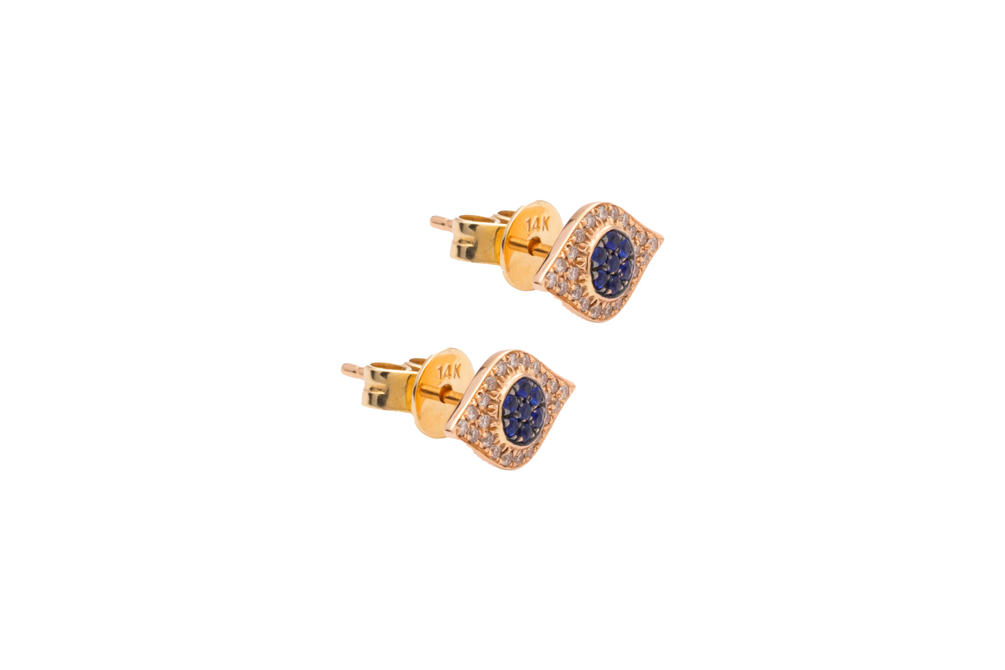 Diamond, Rose Gold & Blue Sapphire Evil Eye Stud Earrings