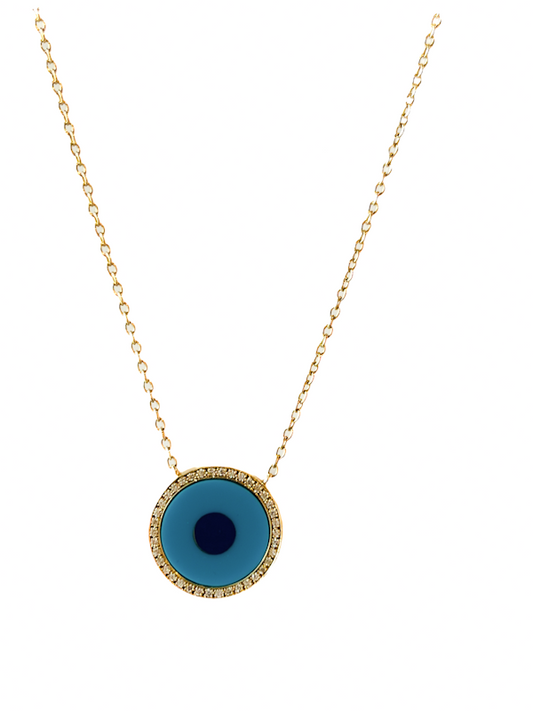 Turquoise, Diamond & Gold Large Evil Eye Necklace