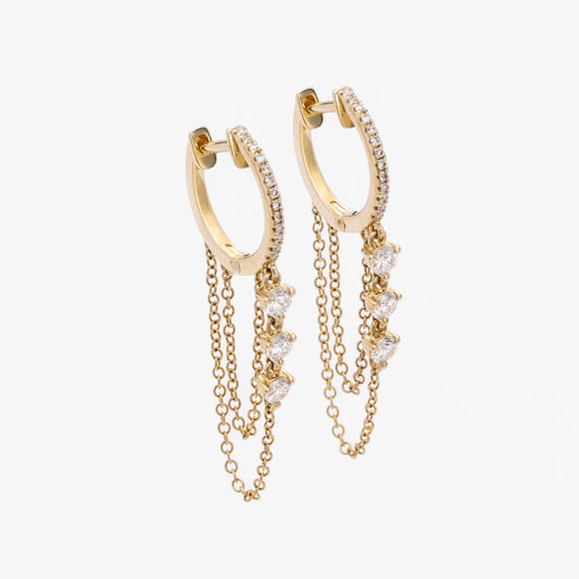Diamond & Gold Huggie Chain Earrings