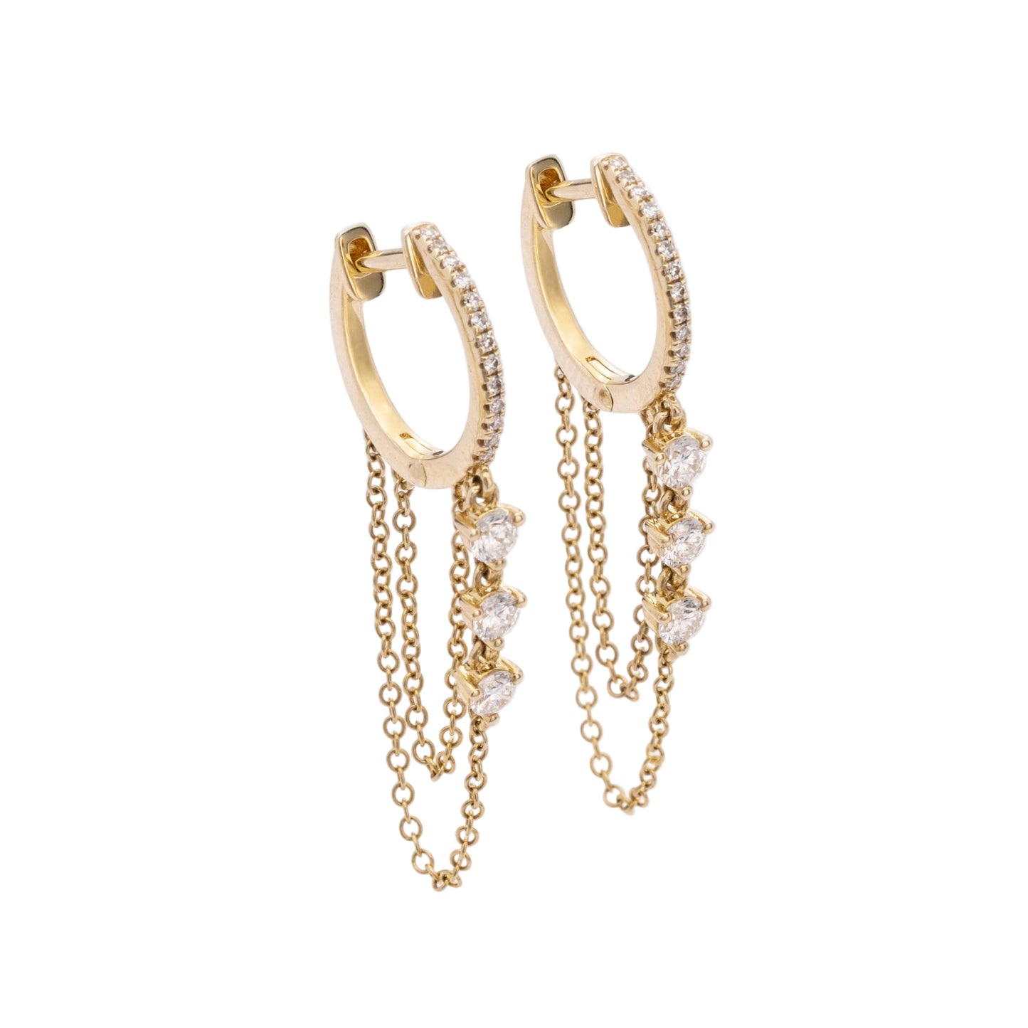 Diamond & Gold Huggie Double Chain Earrings