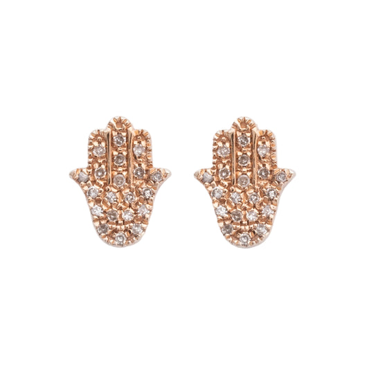 Diamond & Rose Gold Hamsa Stud Earrings