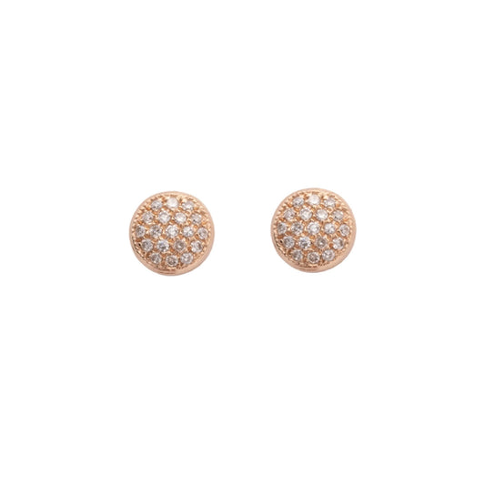 Diamond & Rose Gold Flat Circle Stud Earrings