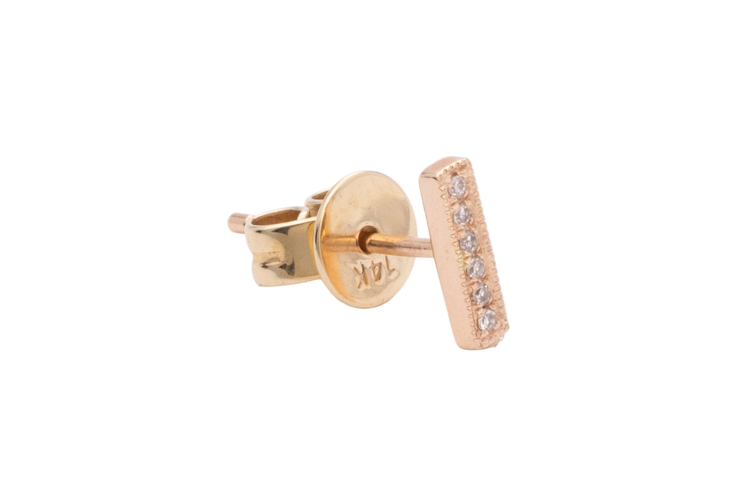 Diamond & Rose Gold Mini Pave Bar Stud Earrings