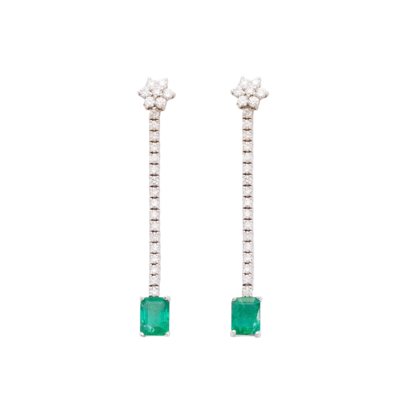 Diamond, White Gold & Emerald Earrings