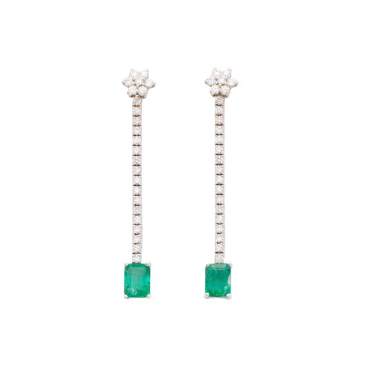 Diamond, White Gold & Emerald Earrings