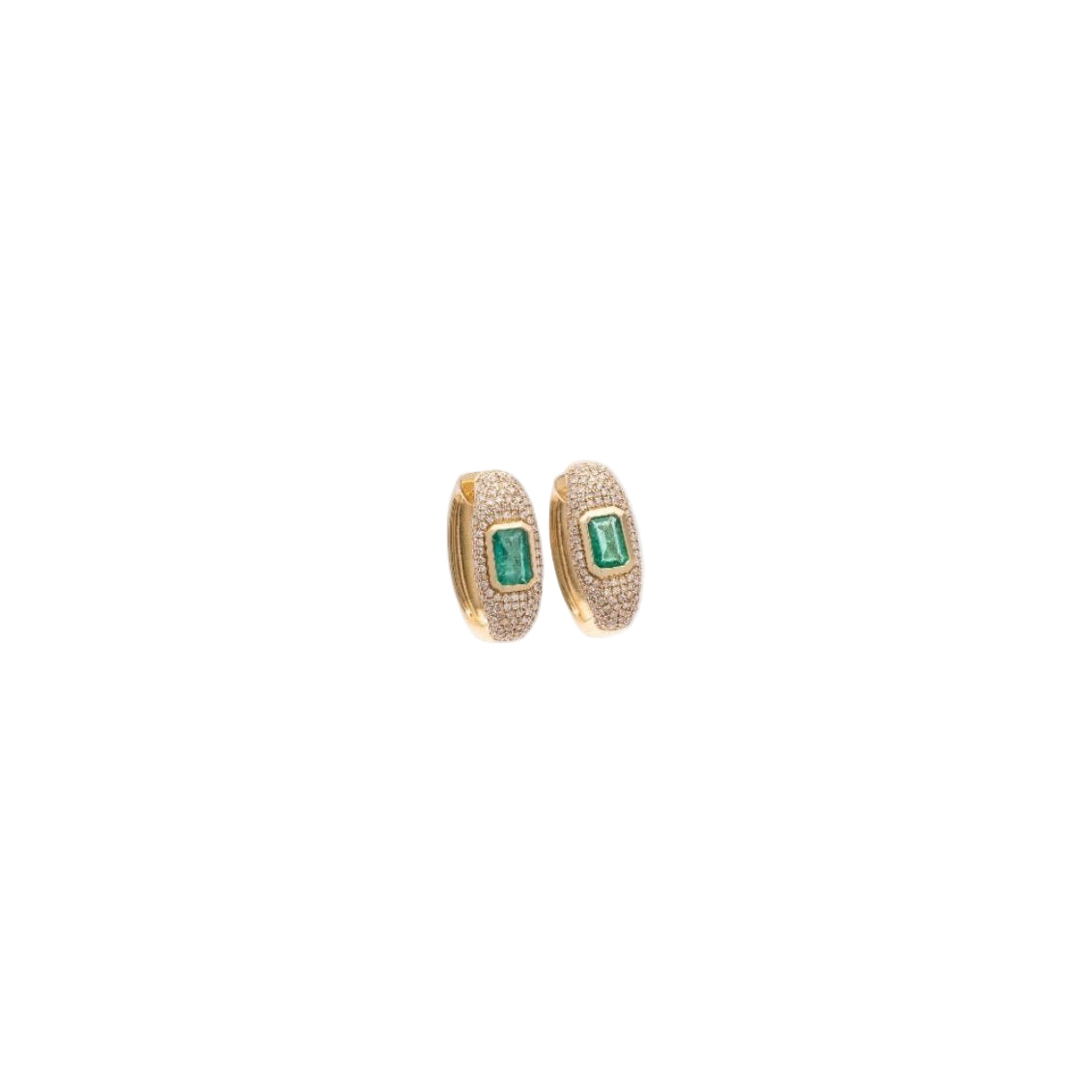 Diamond, Gold & Emerald Huggie Earrings