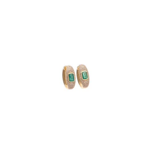 Diamond, Gold & Emerald Huggie Earrings