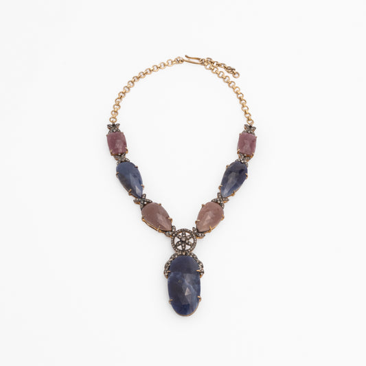 Multi-Sapphire, Diamond & Gold Slice Necklace