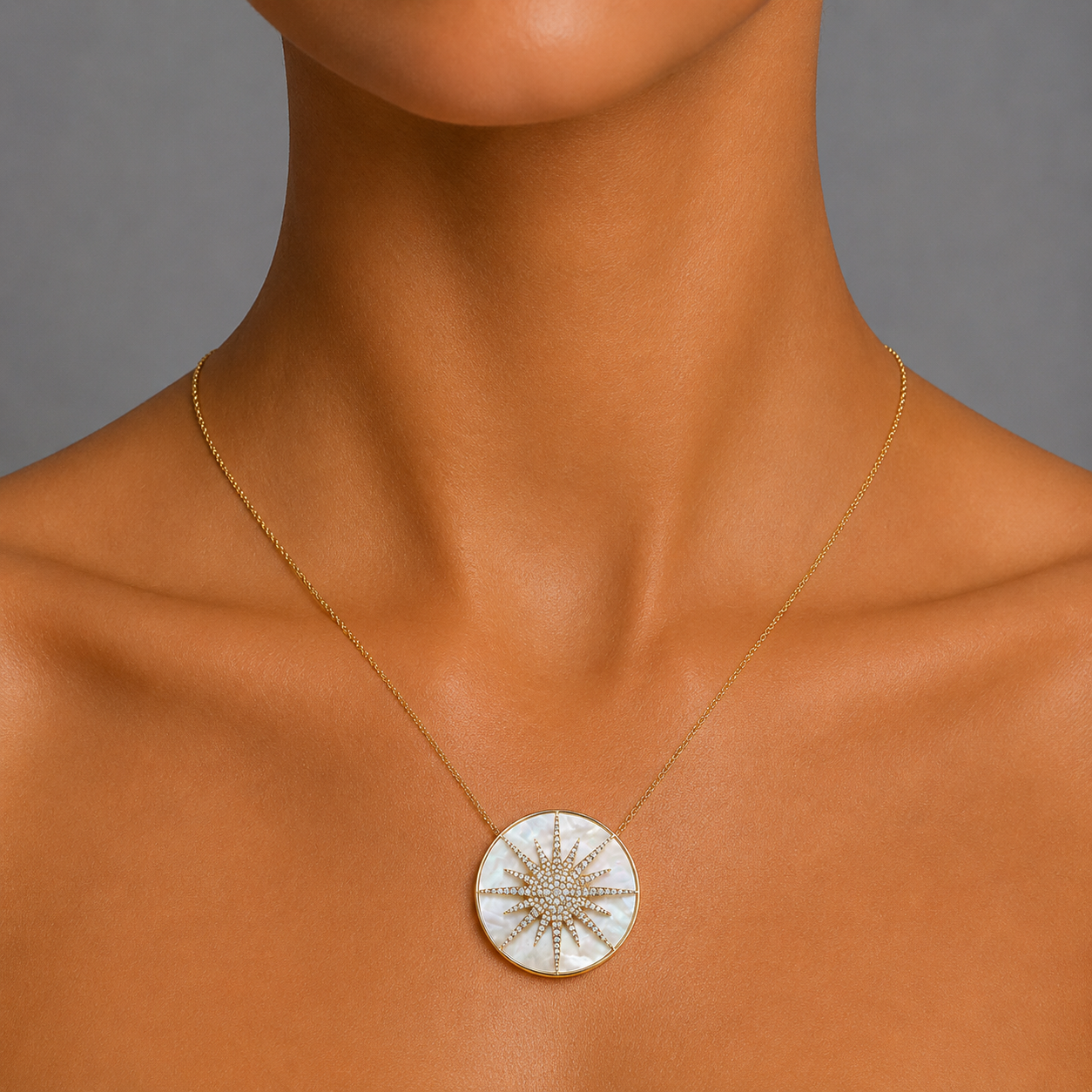 Mother of Pearl, Diamond & Gold Starburst Necklace