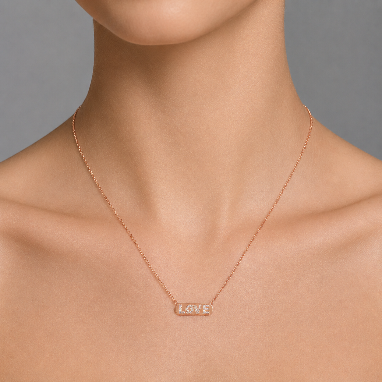Diamond & Rose Gold 'Love' Necklace