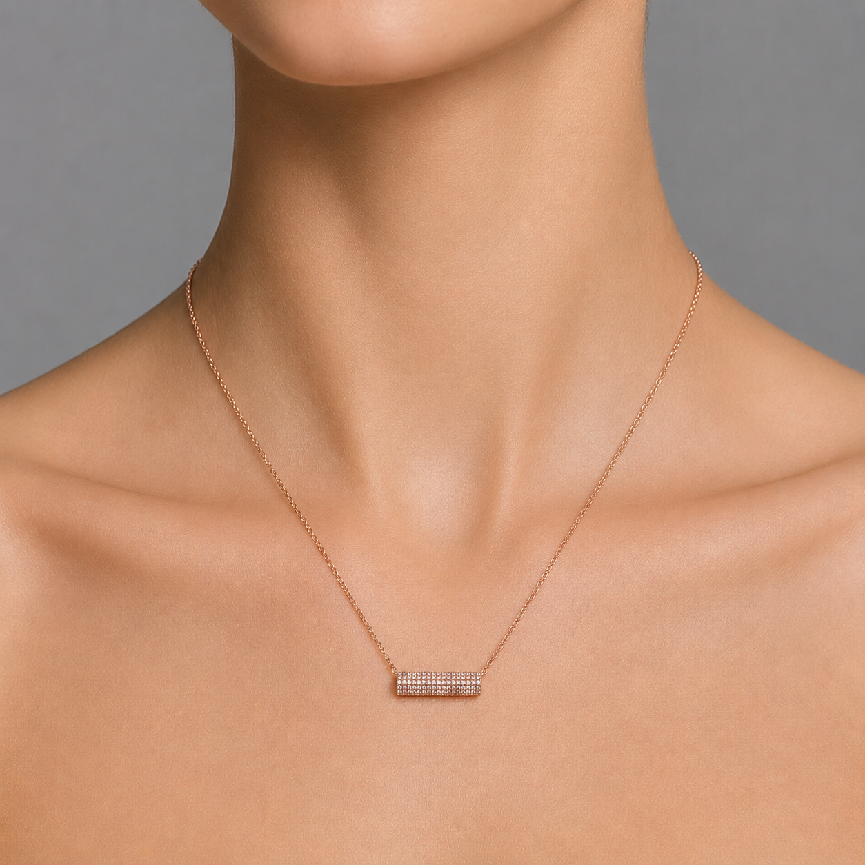 Diamond & Rose Gold Bar Necklace