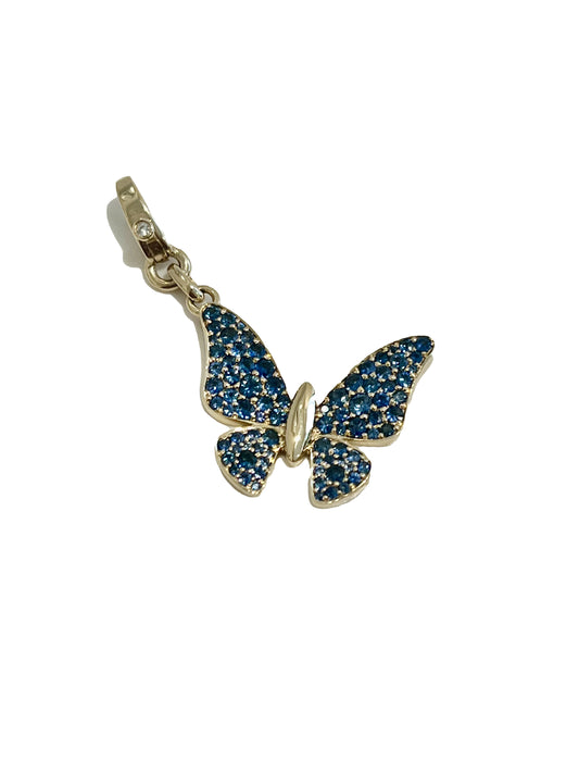 Blue Sapphire, Diamond & Gold Butterfly Charm