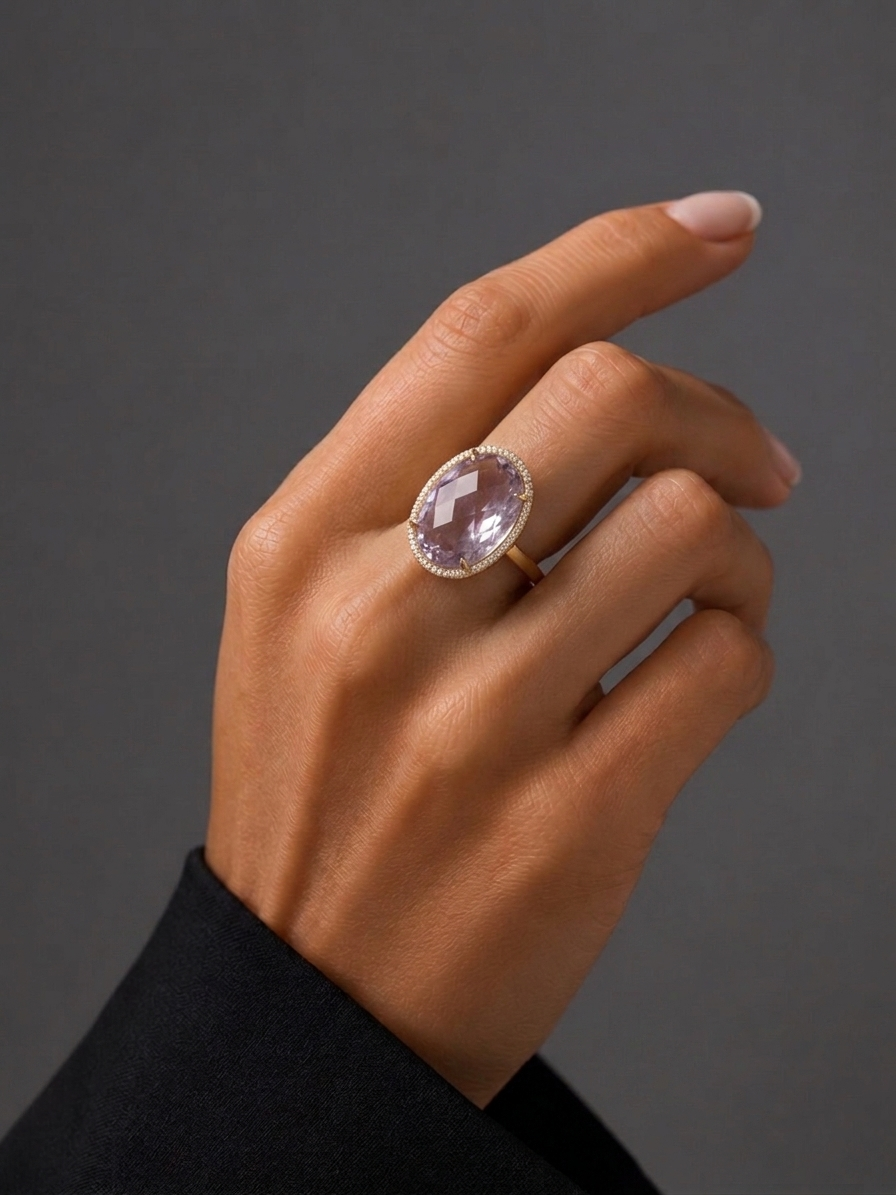 Amethyst, Diamond & Gold Ring