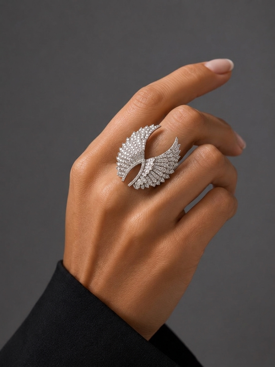 Diamond & White Gold Wing Ring