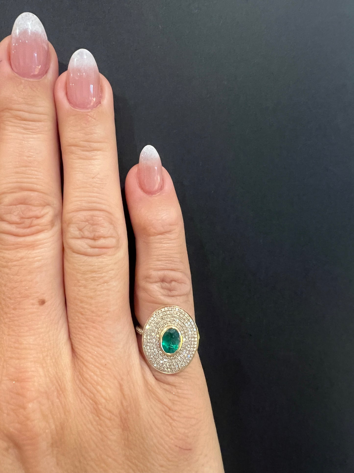 Diamond, Emerald & Gold Oval Pinky Ring