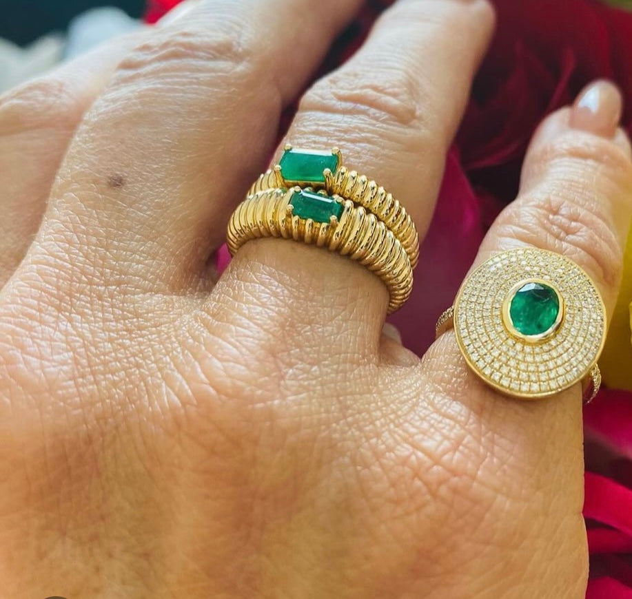 Diamond, Emerald & Gold Oval Pinky Ring