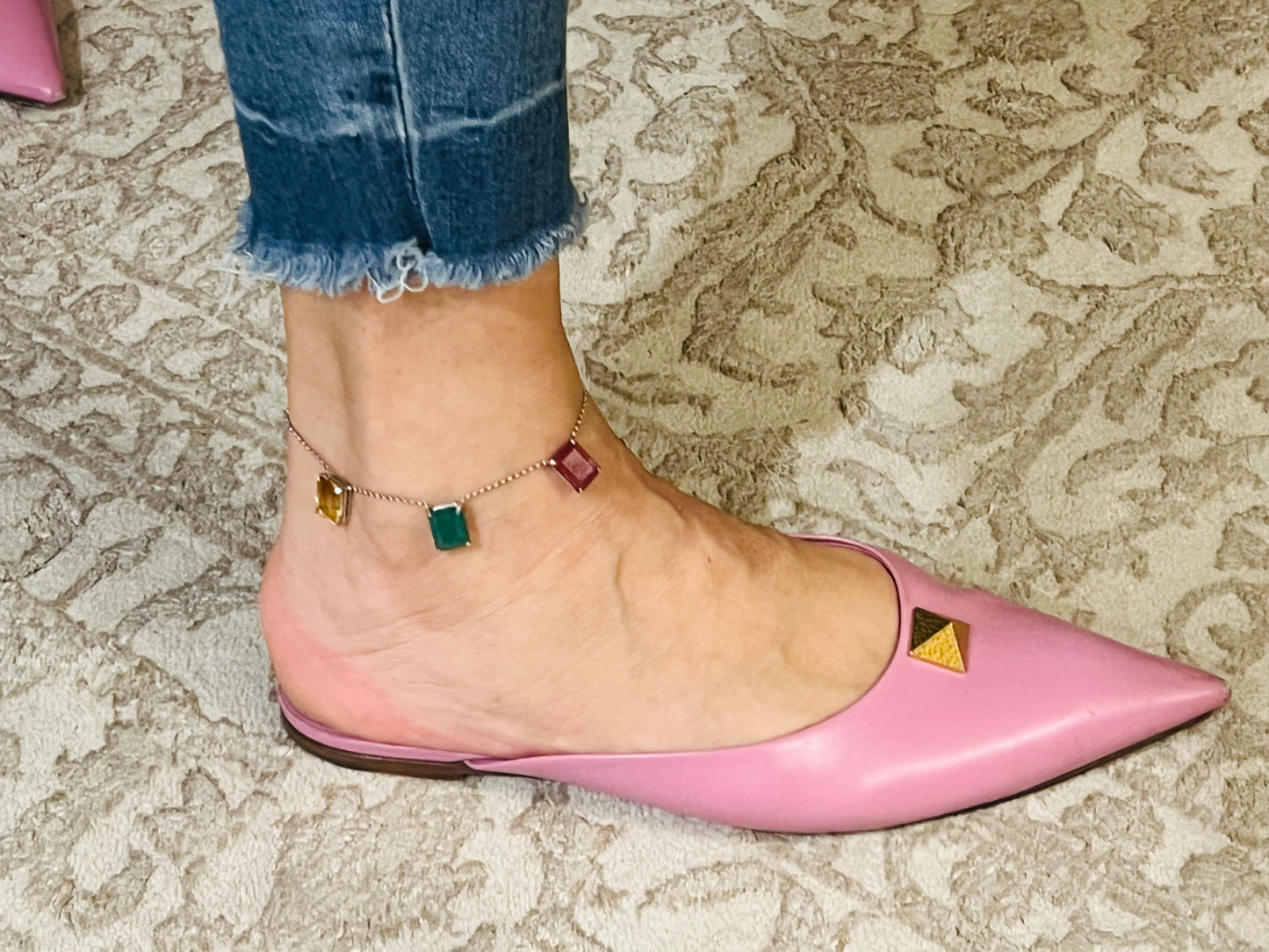 Multi-Stone & Silver Chain Anklet