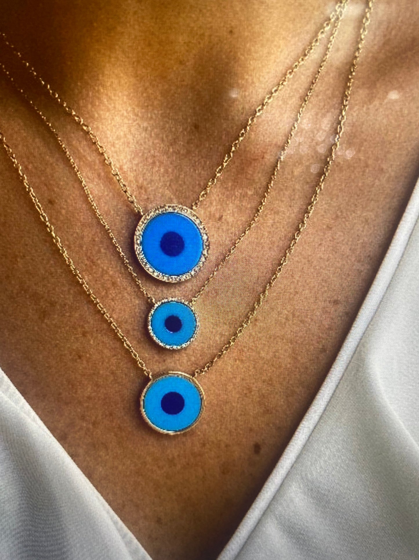 Turquoise, Diamond & Gold Small Evil Eye Necklace