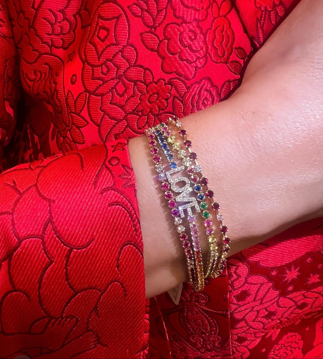 Multi-Stone & Gold Tennis Bracelet