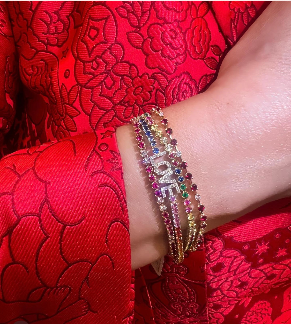 Diamond & Gold 'Love' Multi-Color Sapphire Bracelet