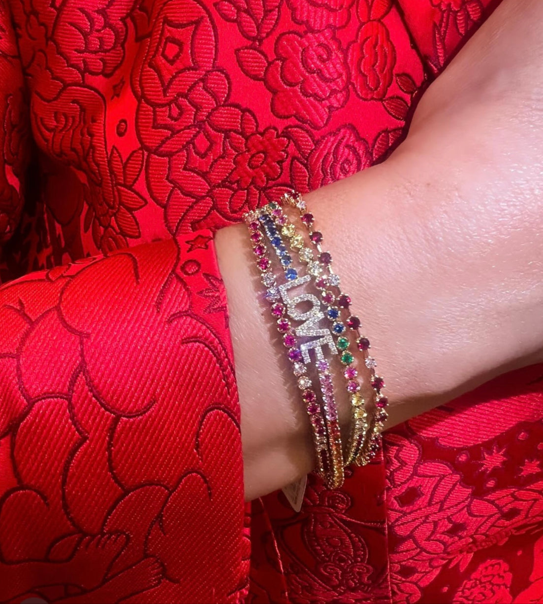 Diamond & Gold 'Love' Multi-Color Sapphire Bracelet