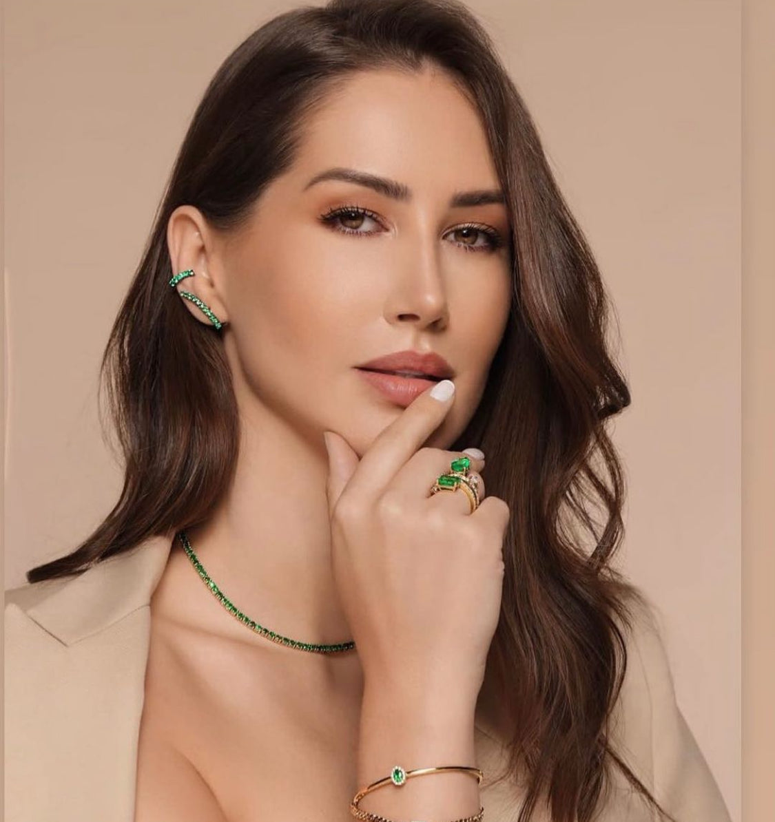 Gold & Diamond Oval Emerald Cuff Bracelet