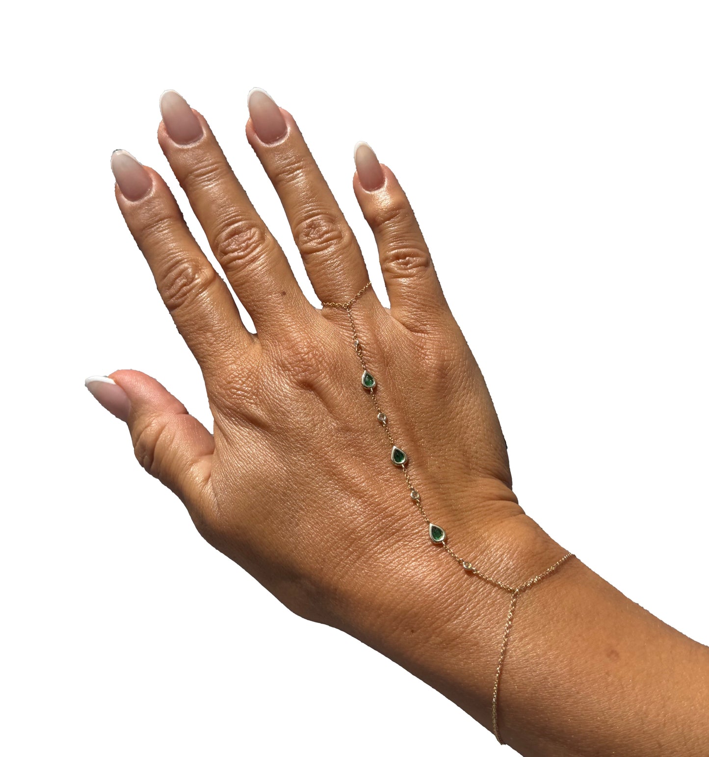 Gold & Diamond Emerald Hand Chain