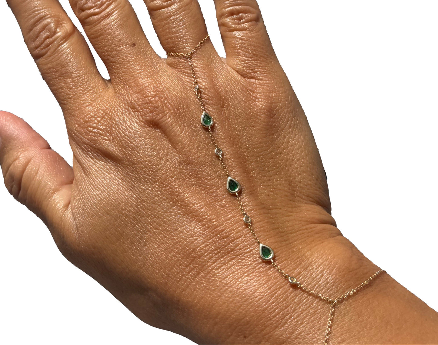 Gold & Diamond Emerald Hand Chain