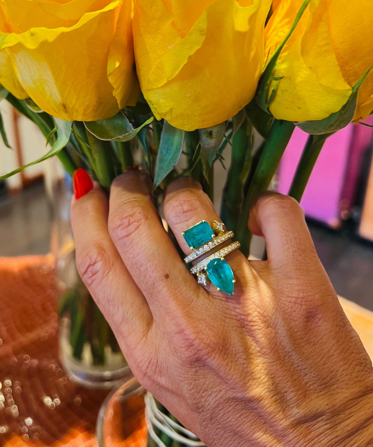 Diamond & Colombia Emerald Gold Ring