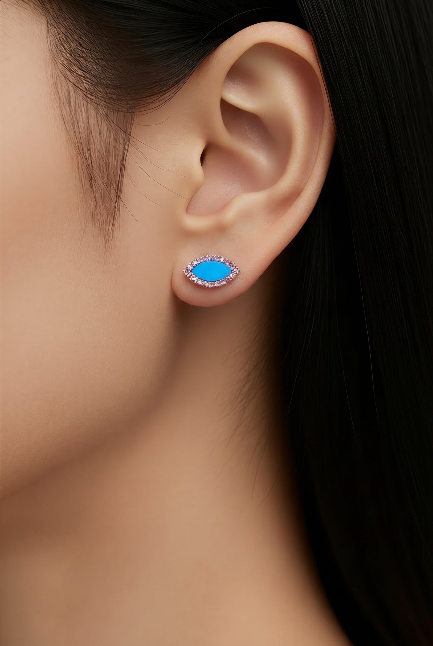Diamond, Rose Gold & Turquoise Evil Eye Stud Earrings