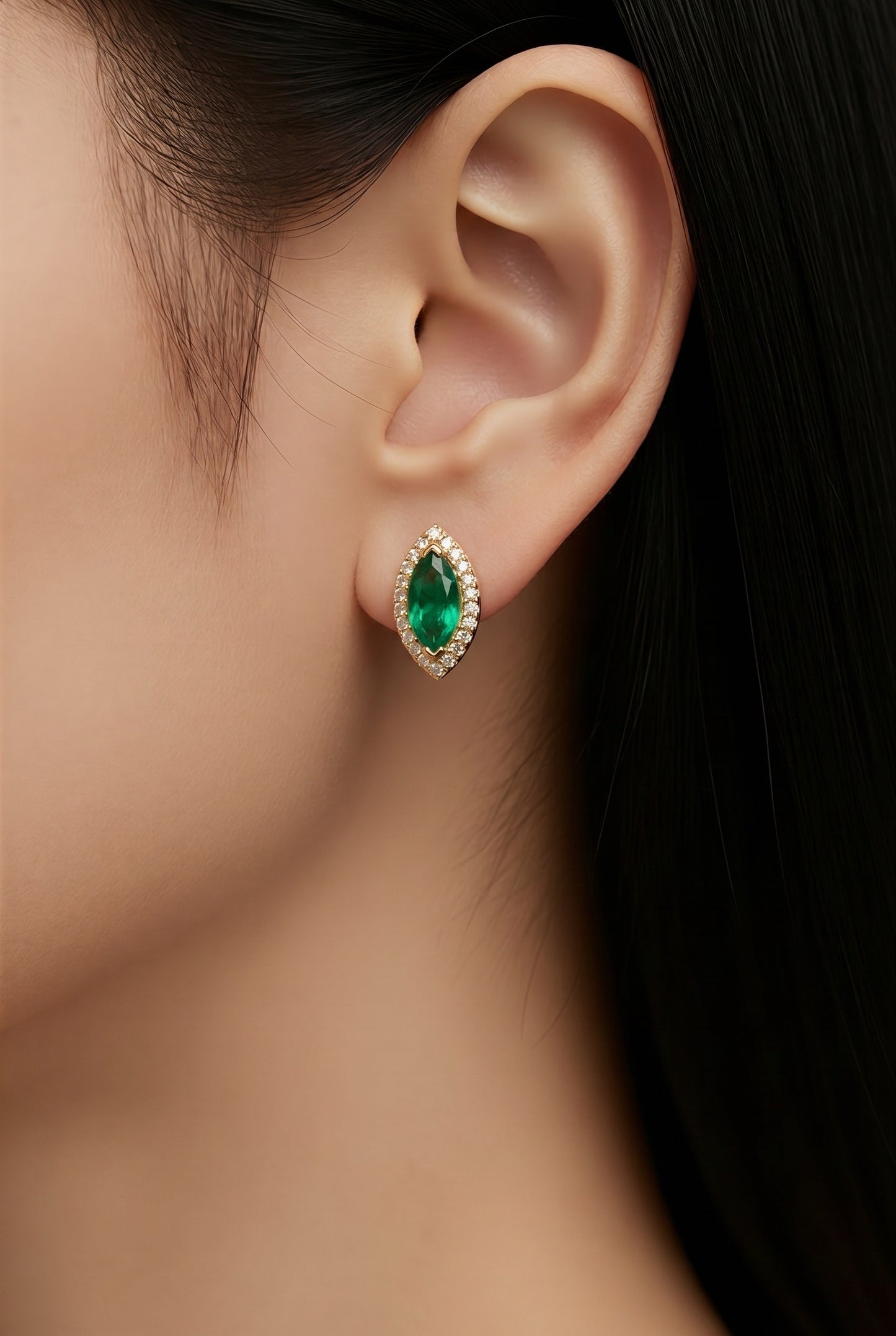 Emerald & Diamond Gold Stud Earrings
