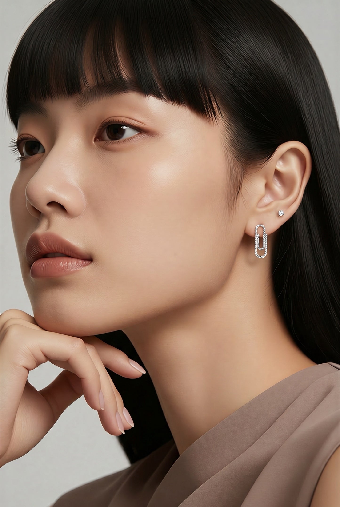 Diamond & White Gold Paper Clip Stud Earrings