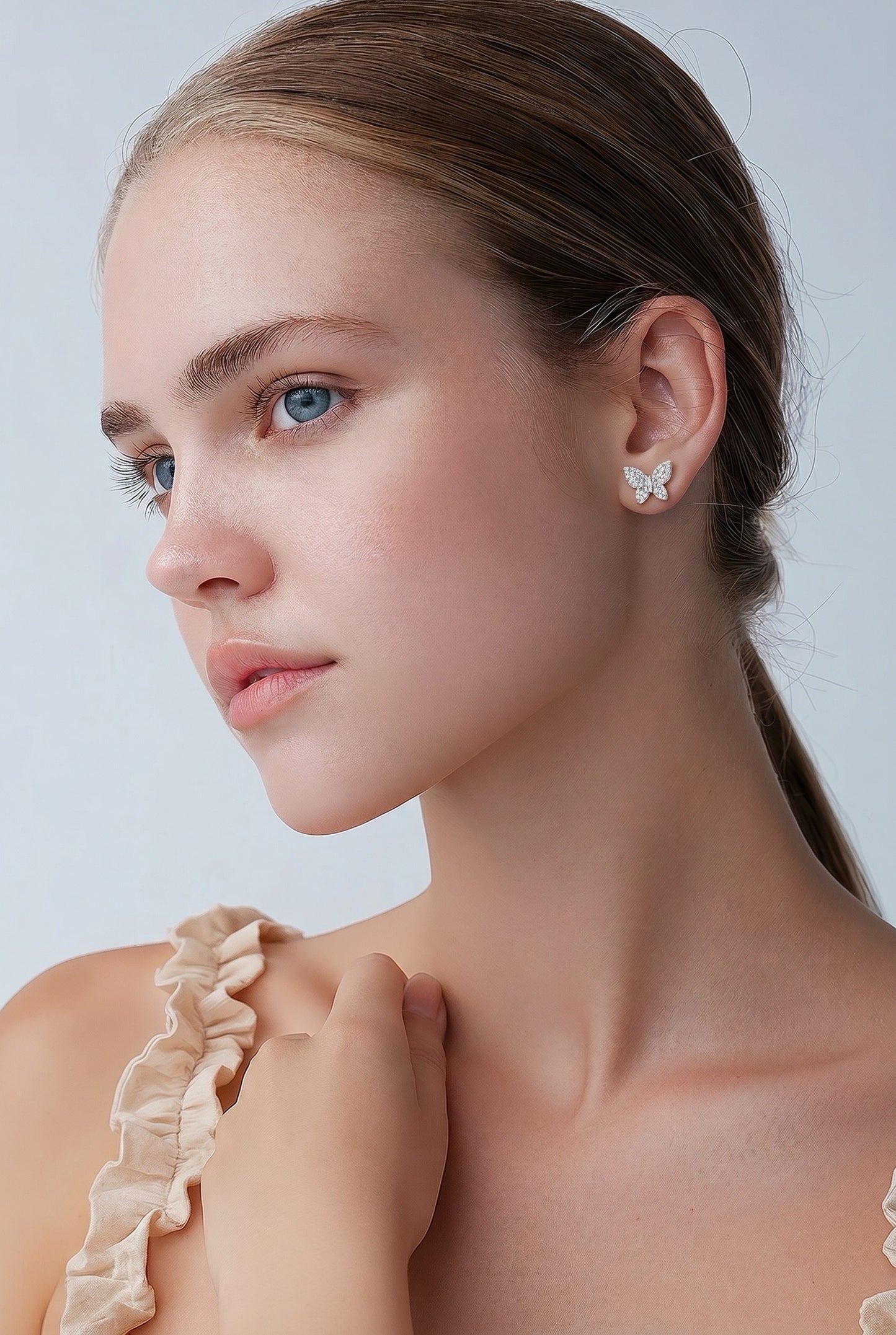 Diamond & White Gold Butterfly Stud Earrings
