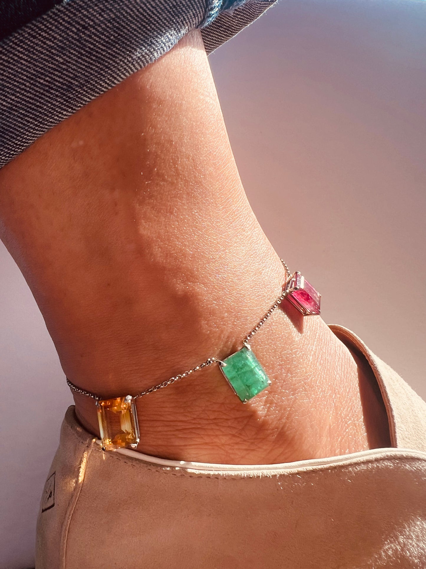 Multi-Stone & Silver Chain Anklet