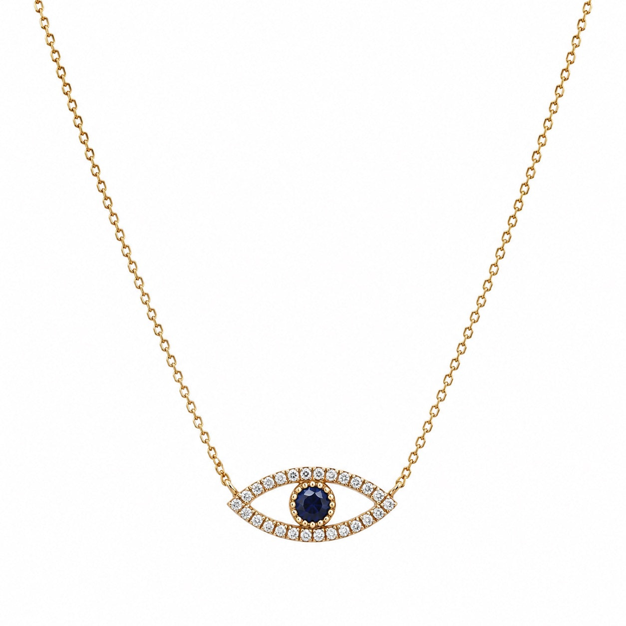 Diamond & Sapphire Evil Eye Gold Necklace