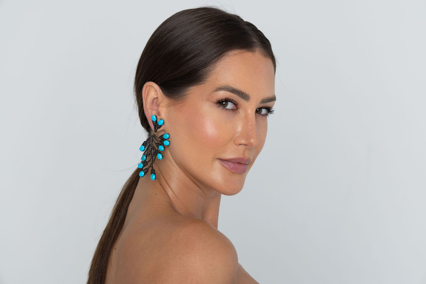 Diamond, Black Rhodium & Turquoise Stone Earrings