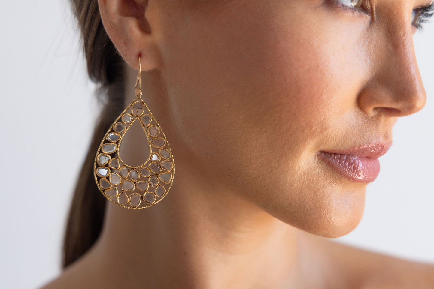 Gold & Diamond Teardrop Earrings