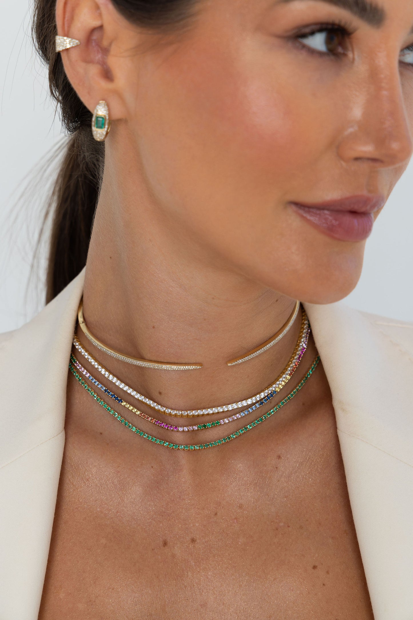 Diamond, Gold & Emerald Huggie Earrings