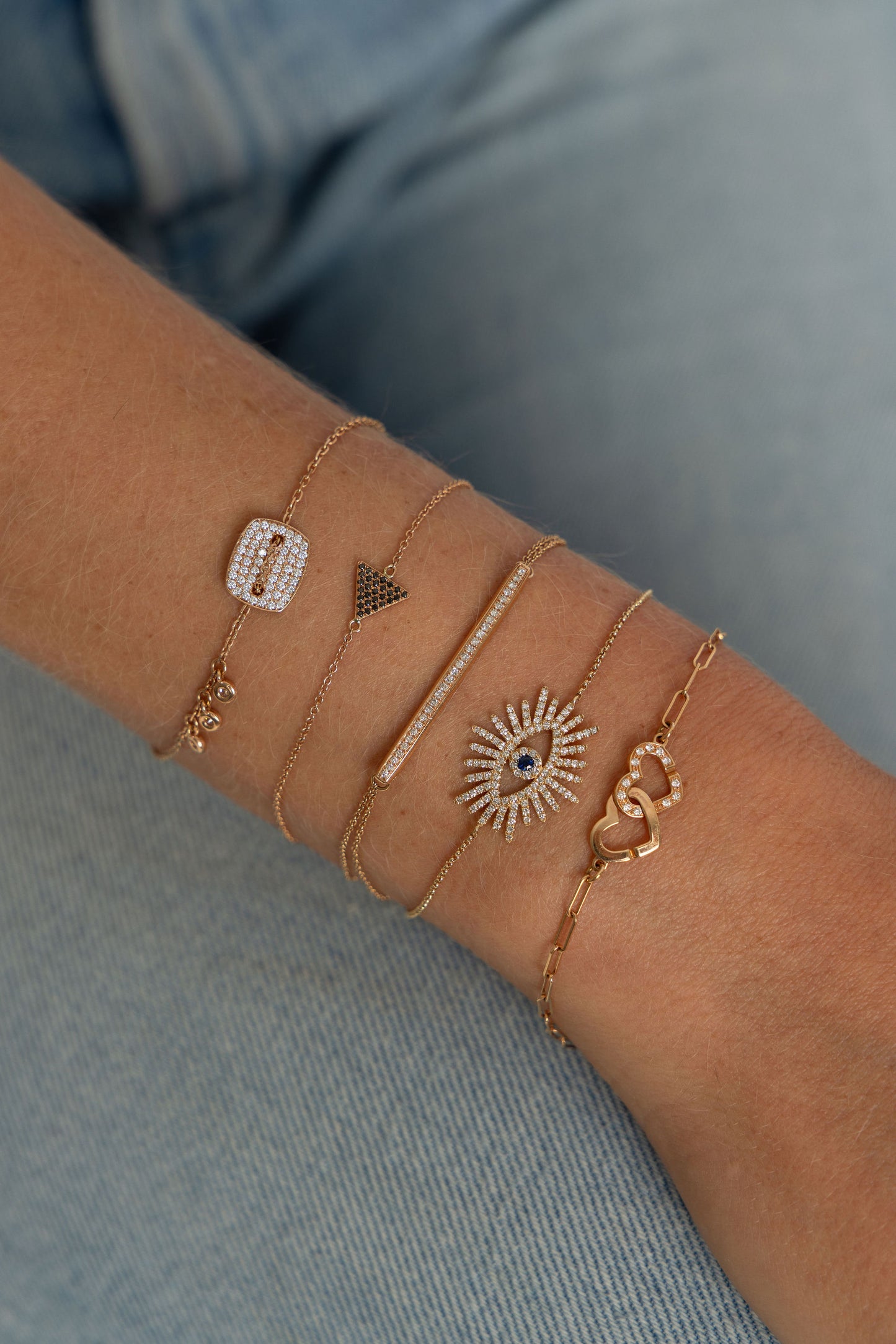 Diamond, Blue Sapphire & Gold Lashes Evil Eye Bracelet