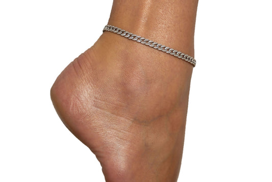 Diamond & White Gold Cuban Anklet
