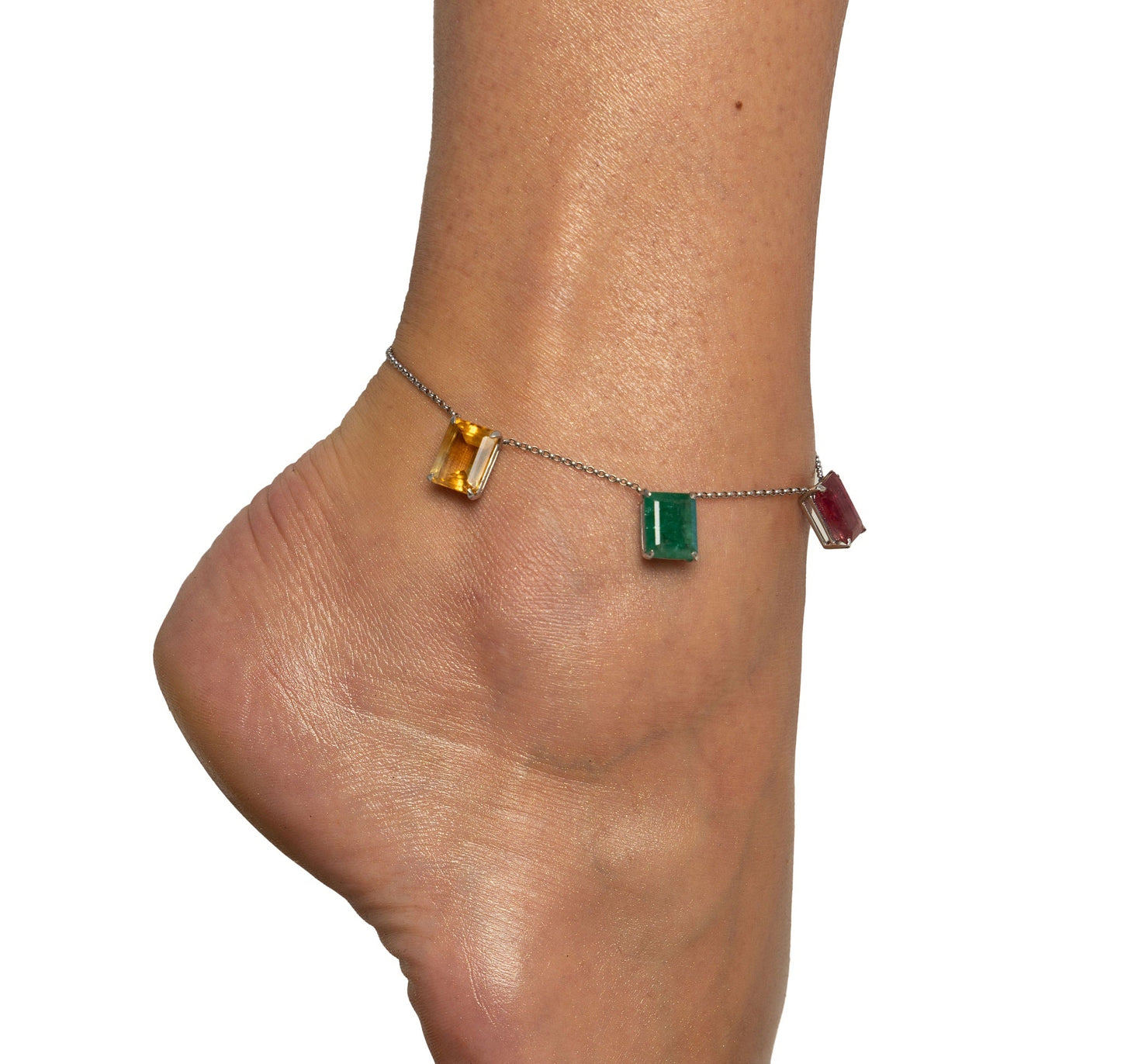 Multi-Stone & Silver Chain Anklet